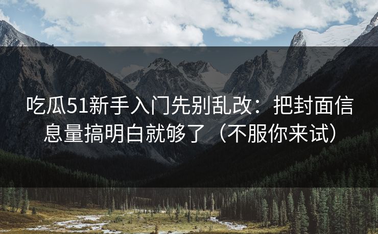 吃瓜51新手入门先别乱改：把封面信息量搞明白就够了（不服你来试）